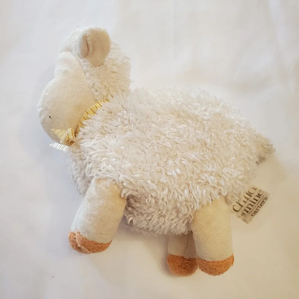 Carter's Child Of‎ Mine Plush Shaggy Lamb Rattle Yellow Ribbon Bow